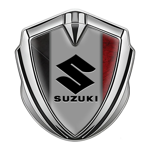 Suzuki Seitenflugel Emblem Aufkleber Silbertonfarbe Basis mit Rot Schwarz Oberflache und Schwarz Logo