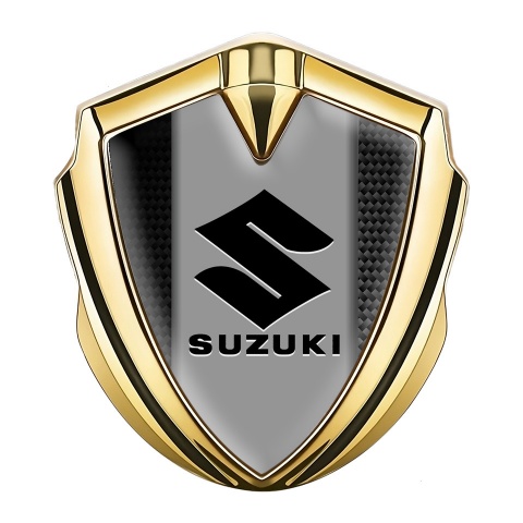 Suzuki Emblem Abzeichen selbstklebend Goldtonfarbe Schwarz Kohlenstoff Basis mit Grau logo Panel