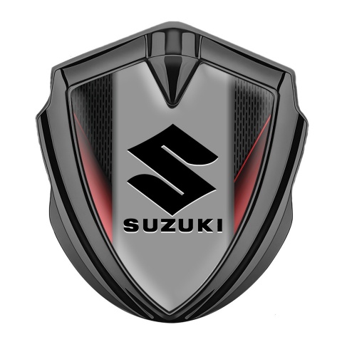 Suzuki Selbstklebendes Metallaufkleber Emblem Graphit Tonfarbe Rote Seiten Basis mit Schwarz Logo