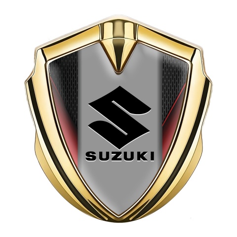 Suzuki Selbstklebendes Metallaufkleber Emblem Goldtonfarbe Rote Seiten Basis mit Schwarz Logo