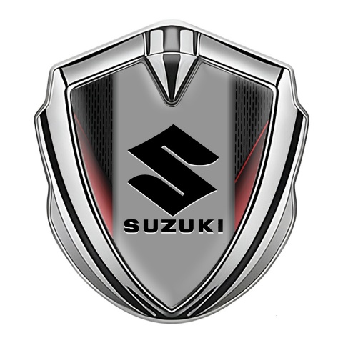 Suzuki Selbstklebendes Metallaufkleber Emblem Silbertonfarbe Rote Seiten Basis mit Schwarz Logo