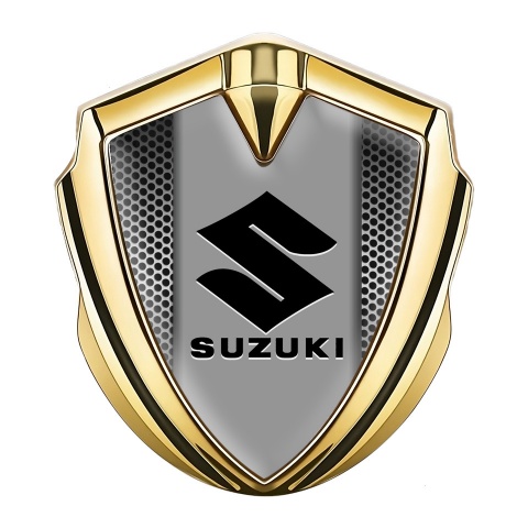 Suzuki Abzeichen selbstklebend Goldtonfarbe Stahl Gitter mit Schwarz Logo
