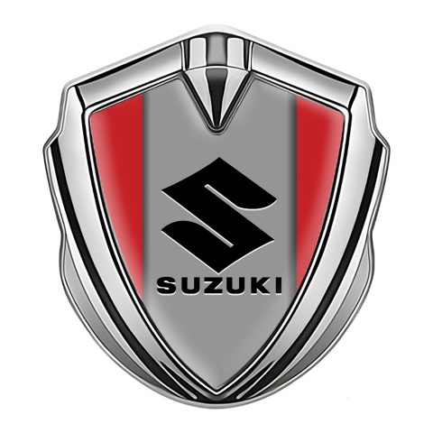 Suzuki Emblem Logo Schriftzug Aufkleber Silbertonfarbe Rote Version