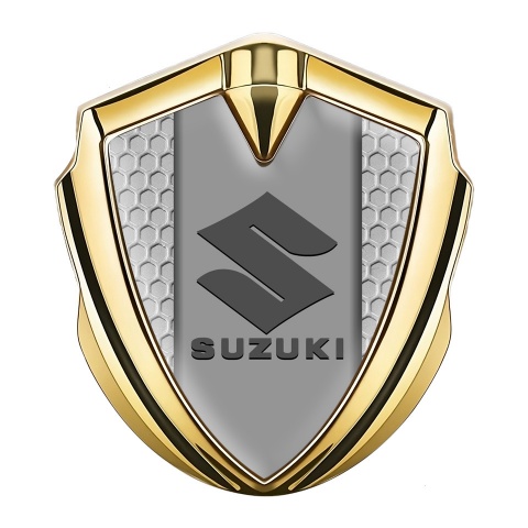Suzuki Emblem Logo Schriftzug Aufkleber Goldtonfarbe Wabeneffekt basis mit Grau logo