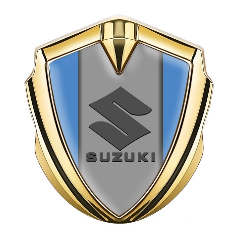 Suzuki Emblem Abzeichen selbstklebend Goldtonfarbe Blau Basis mit Grau logo