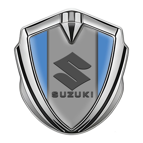 Suzuki Emblem Abzeichen selbstklebend Silbertonfarbe Blau Basis mit Grau logo