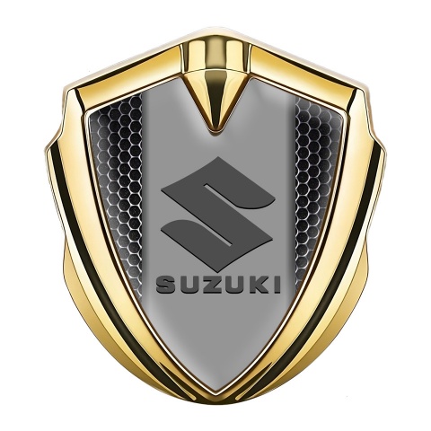 Suzuki Emblem Auto Zeichen Goldtonfarbe Perforierter Stahl basis mit Grau Logo