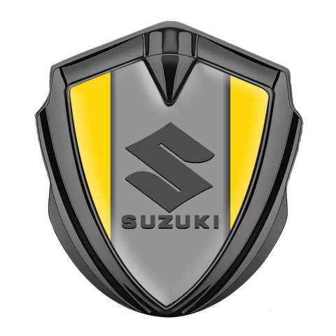 Suzuki Seitenflugel Emblem Aufkleber Graphit Tonfarbe Gelb Hintergrund mit Grau Logo