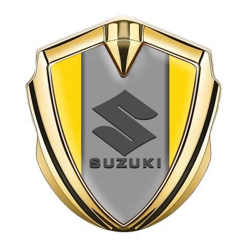 Suzuki Seitenflugel Emblem Aufkleber Goldtonfarbe Gelb Hintergrund mit Grau Logo