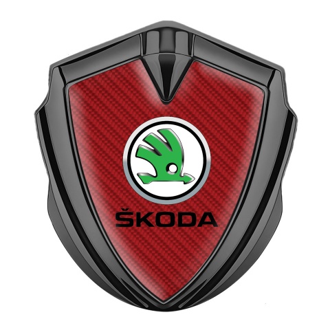 Skoda Emblem Abzeichen Graphit Tonfarbe mit Rote Kohlenstoff und Grun Logo