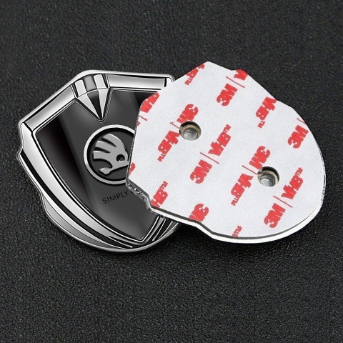 Skoda Emblem Aufkleber Autozubehor Silbertonfarbe mit Schwarz Hintergrund und Verchromt Logo