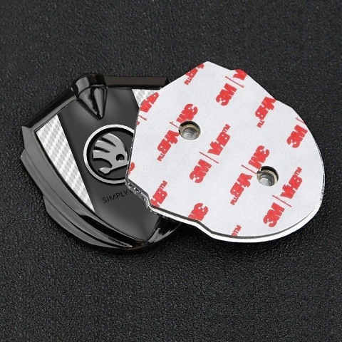 Skoda Emblem Logo Schriftzug Aufkleber Graphit Tonfarbe mit Weiss Carbon und Verchromt Logo