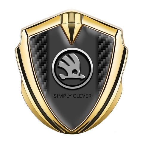 Skoda Emblem Abzeichen Goldtonfarbe mit Schwarz Kohlenstoff design