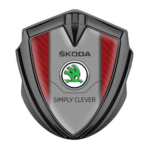 Skoda Selbstklebendes Metallaufkleber Emblem Graphit Tonfarbe mit Rote Carbon und Klassisch Logo