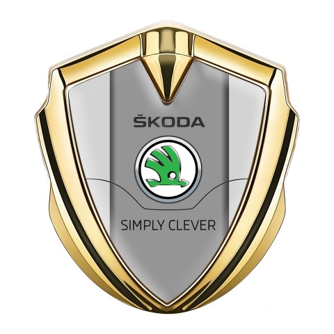 Skoda Emblem Auto Zeichen Goldtonfarbe mit Grau Hintergrund und Klassisch Logo