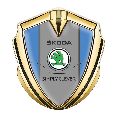 Skoda Emblem Aufkleber Autozubehor Goldtonfarbe mit Blau Hintergrund und Klassisch Logo