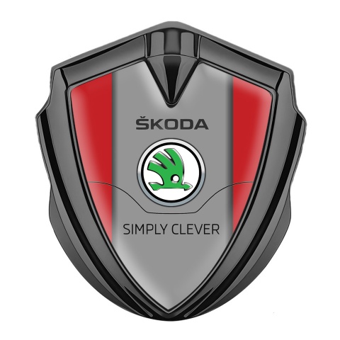 Skoda Seitenflugel Emblem Aufkleber Graphit Tonfarbe mit Rote basis und grau Panel logo
