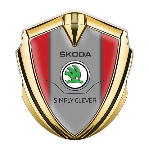 Skoda Seitenflugel Emblem Aufkleber Goldtonfarbe mit Rote basis und grau Panel logo
