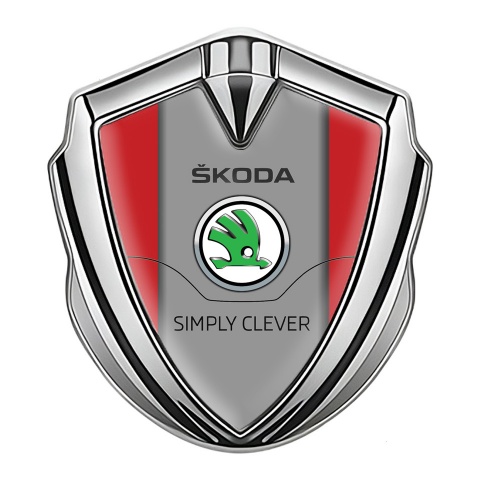 Skoda Seitenflugel Emblem Aufkleber Silbertonfarbe mit Rote basis und grau Panel logo