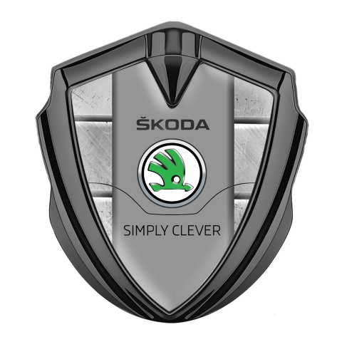 Skoda Emblem Aufkleber Autozubehor Graphit Tonfarbe mit Steinstruktur Effekt und Grau Logo Panel