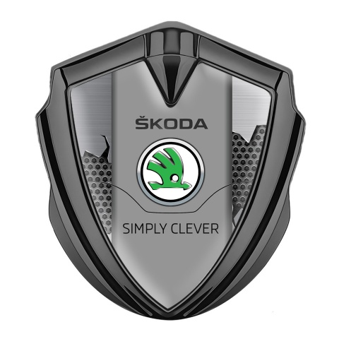 Skoda Selbstklebendes Metallaufkleber Emblem Graphit Tonfarbe mit Gebrochener Stahl Effekt