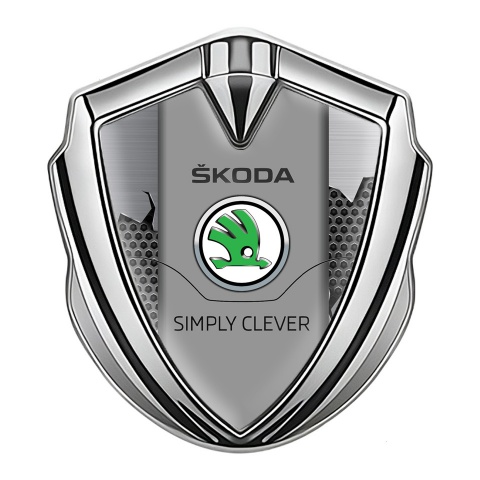 Skoda Selbstklebendes Metallaufkleber Emblem Silbertonfarbe mit Gebrochener Stahl Effekt