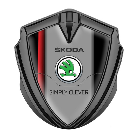 Skoda Seitenflugel Emblem Aufkleber Graphit Tonfarbe mit Rote Linie Basis und Grau logo Panel
