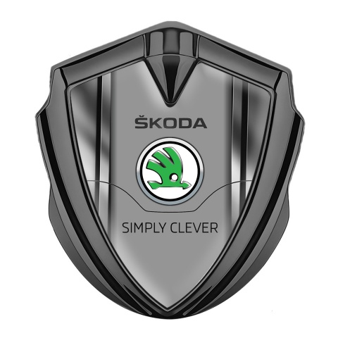 Skoda Emblem Abzeichen Graphit Tonfarbe mit Metallrahmen Basis  und Klassisch Logo