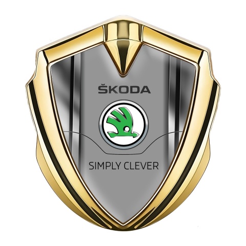 Skoda Emblem Abzeichen Goldtonfarbe mit Metallrahmen Basis und Klassisch Logo