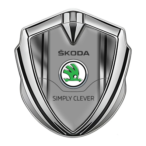 Skoda Emblem Abzeichen Silbertonfarbe mit Metallrahmen Basis und Klassisch Logo