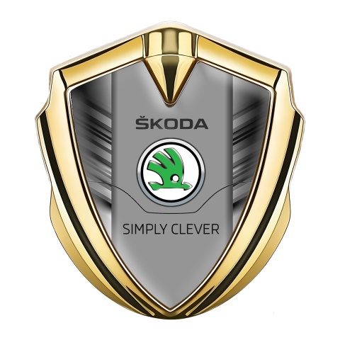 Skoda Emblem Auto Zeichen Goldtonfarbe mit Kratzeffekt auf der Basis