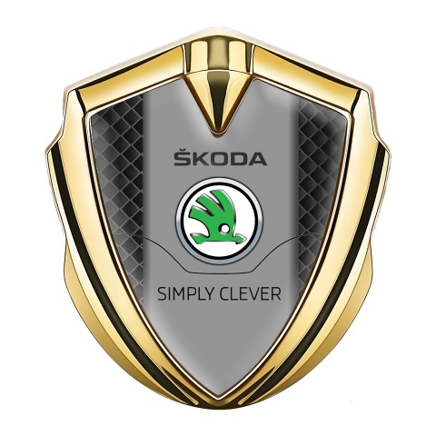 Skoda Emblem Aufkleber Autozubehor Goldtonfarbe mit Schwarzes Quadrat Basis Stil
