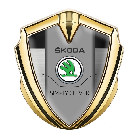 Skoda Emblem Abzeichen Goldtonfarbe mit Mattes Panel Basis und Grun logo