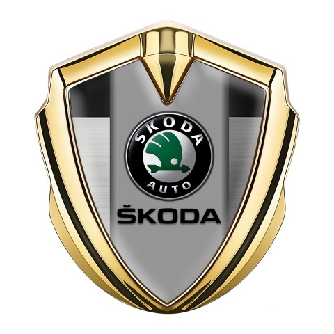 Skoda Abzeichen selbstklebend Goldtonfarbe mit Mattes Panel und Klassisch Logo Design