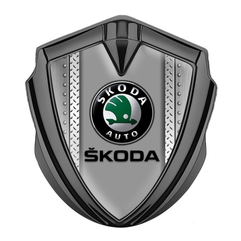 Skoda Emblem Aufkleber Autozubehor Graphit Tonfarbe mit Bolzenrahmen Design Schwarz Logo
