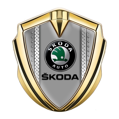 Skoda Emblem Aufkleber Autozubehor Goldtonfarbe mit Bolzenrahmen Design Schwarz Logo