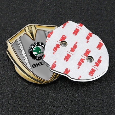 Skoda Emblem Aufkleber Autozubehor Goldtonfarbe mit Bolzenrahmen Design Schwarz Logo