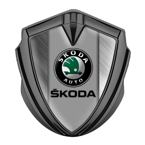 Skoda Seitenflugel Emblem Aufkleber Graphit Tonfarbe mit Mattiertes Aluminium Basis Effekt