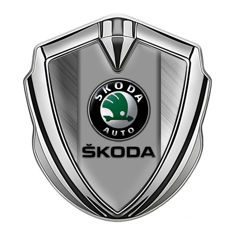 Skoda Seitenflugel Emblem Aufkleber Silbertonfarbe mit Mattiertes Aluminium Basis Effekt