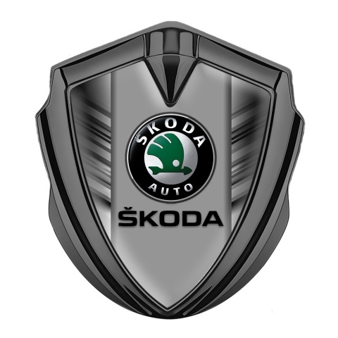 Skoda Emblem Abzeichen Graphit Tonfarbe mit Graue Kratzer Effekt