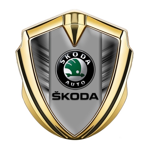 Skoda Emblem Abzeichen Goldtonfarbe mit Graue Kratzer Effekt