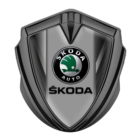 Skoda Emblem Abzeichen selbstklebend Graphit Tonfarbe mit Grau Fragmente und Grau Logo Panel