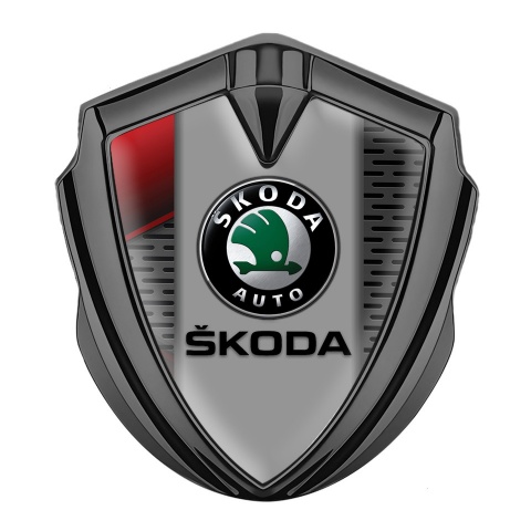 Skoda Emblem Aufkleber Autozubehor Graphit Tonfarbe Grau Rote Elemente Basis und Schwarz Logo