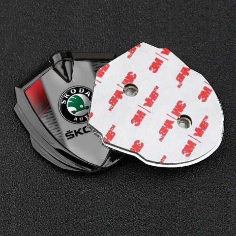 Skoda Emblem Aufkleber Autozubehor Graphit Tonfarbe Grau Rote Elemente Basis und Schwarz Logo