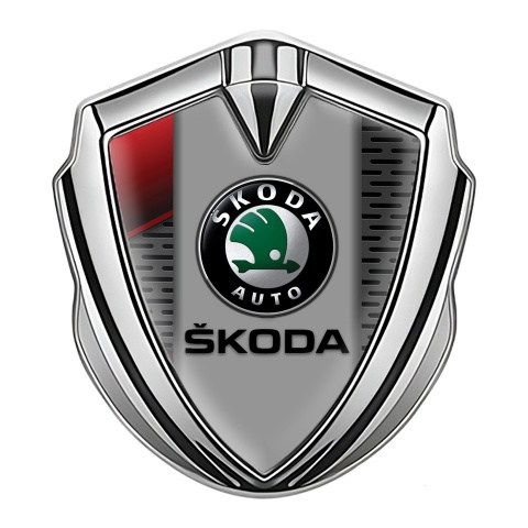 Skoda Emblem Aufkleber Autozubehor Silbertonfarbe Grau Rote Elemente Basis und Schwarz Logo