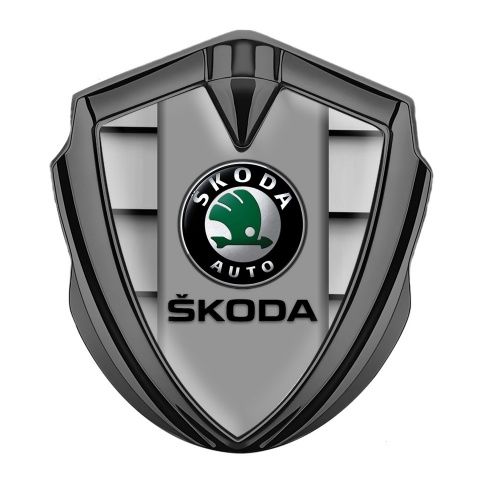 Skoda Emblem Abzeichen Graphit Tonfarbe mit Gittereffekt und Grau Logo Panel