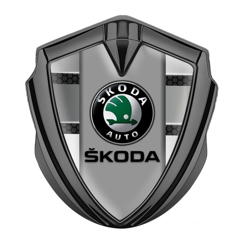 Skoda Emblem Abzeichen selbstklebend Graphit Tonfarbe mit Grau Elemente Basis und Grau Logo Panel