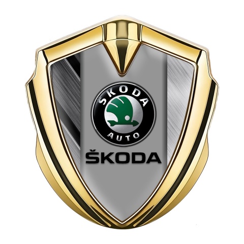 Skoda Emblem Auto Zeichen Goldtonfarbe mit Matte Details und Grau Logo Panel