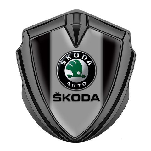Skoda Selbstklebendes Metallaufkleber Emblem Graphit Tonfarbe Schwarz Basis und Grau Logo Panel