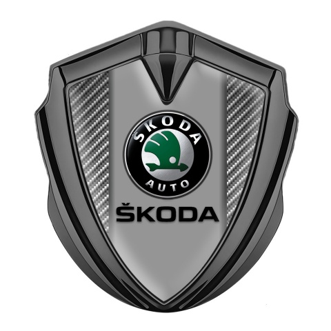 Skoda Emblem Abzeichen selbstklebend Graphit Tonfarbe mit Kohlenstoff Basis und Grau logo Panel